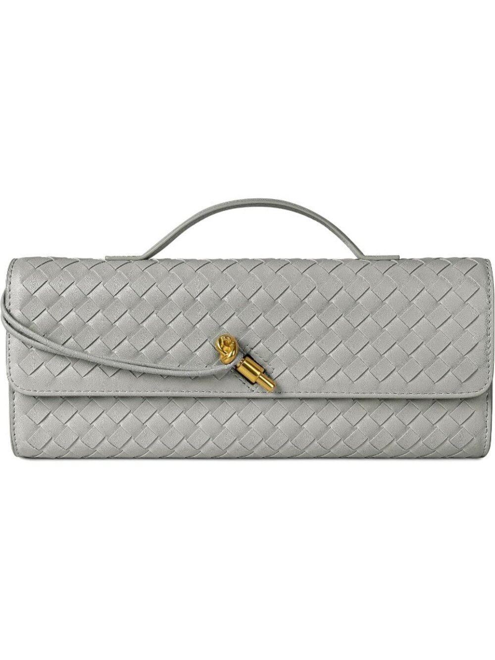 Women Light Gray Woven Leather Clutch Vegan Purse Formal Crossbody Handbags